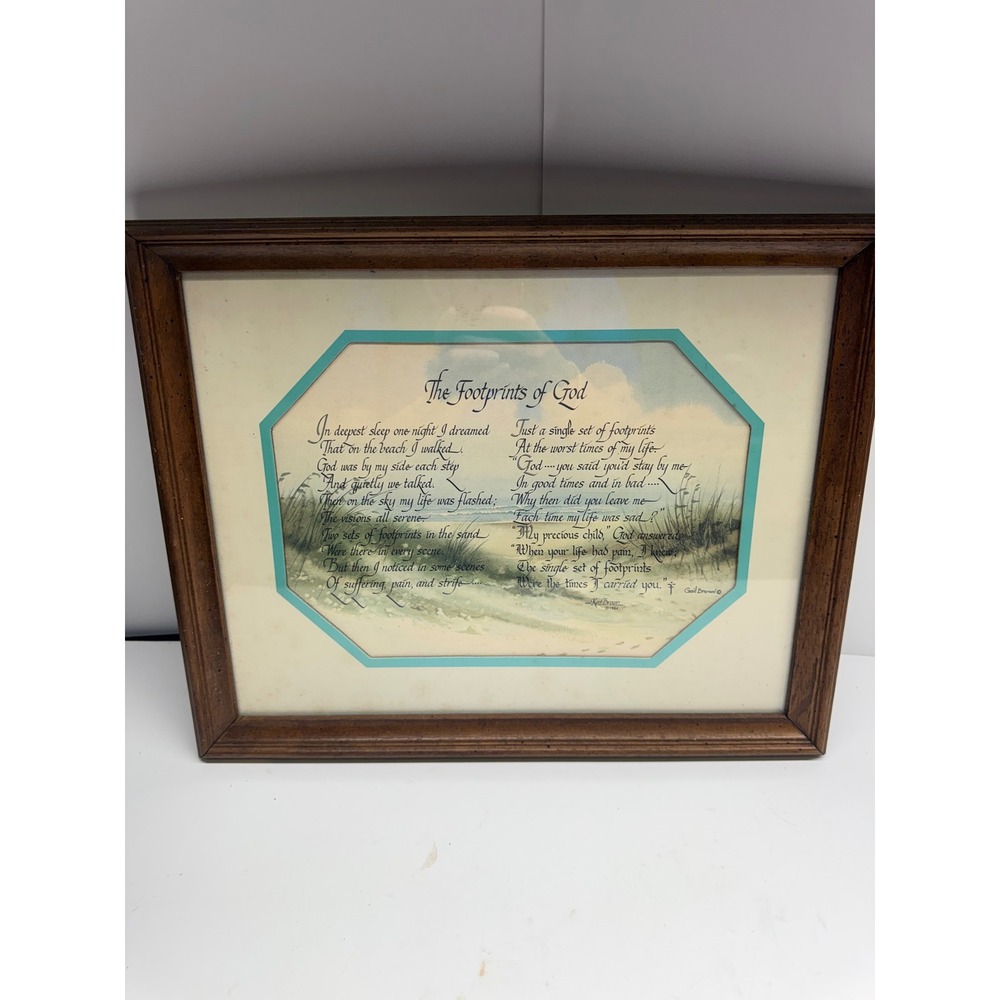 Vintage 1984 FootprintsofGod Framed WallArt Ken Brown Gail Brown Religious Decor